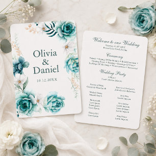 Teal Wildflower Botanical Wedding Program Programme