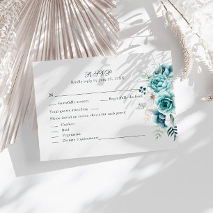 Teal Wildflower Botanical Wedding RSVP Card