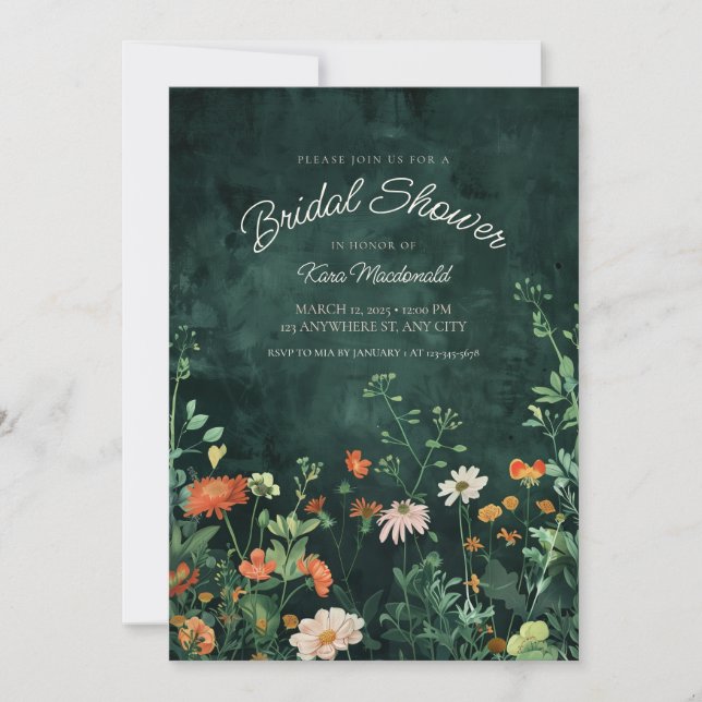 Teal Wildflower Bridal Shower Invitation (Front)