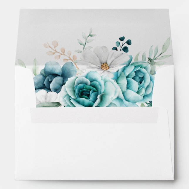 Teal Wildflower Lined Wedding Envelope (Back (Bottom))