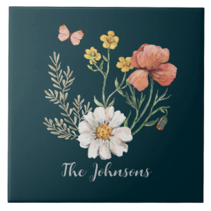 Teal Wildflower  Tile