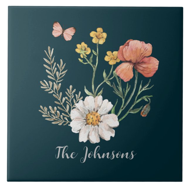 Teal Wildflower  Tile (Front)