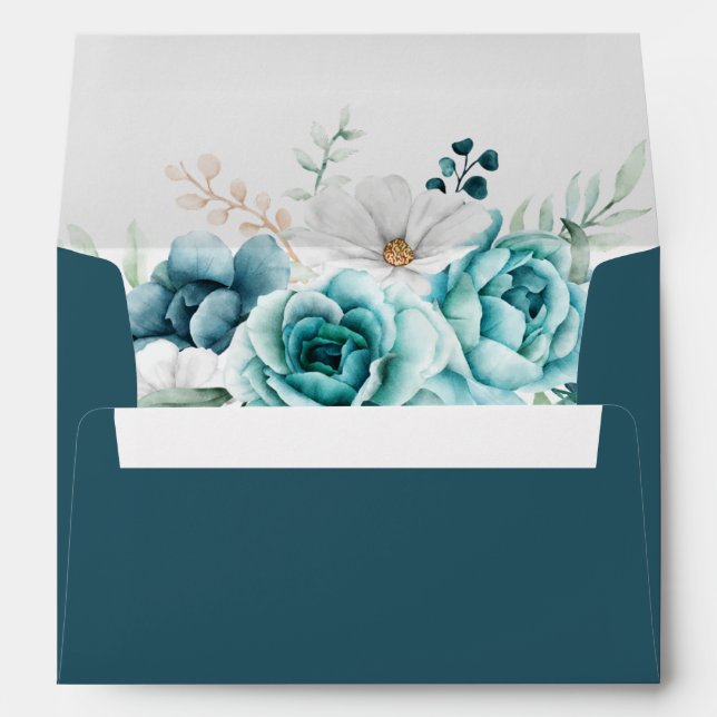 Teal Wildflower Wedding Envelope (Back (Bottom))