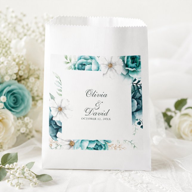 Teal Wildflower Wedding Favour Gift Bag (Teal Wildflower Wedding Favor Gift Bag)