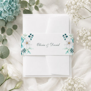 Teal Wildflower Wedding Invitation Belly Band