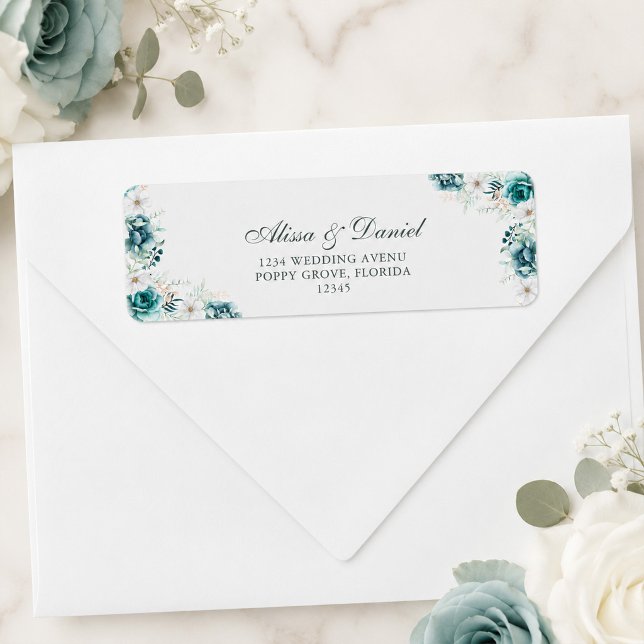 Teal Wildflower Wedding Return Address (Teal Wildflower Wedding Return Address Label)