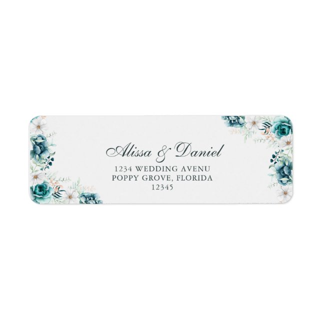 Teal Wildflower Wedding Return Address (Front)