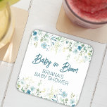 Teal Wildflowers Boy Baby Shower Square Paper Coaster<br><div class="desc">Teal wildflowers floral boy baby shower paper coaster.</div>