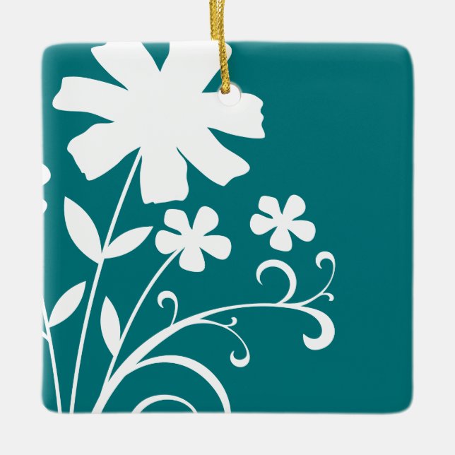 TEAL WILDFLOWERS CERAMIC ORNAMENT (Front)