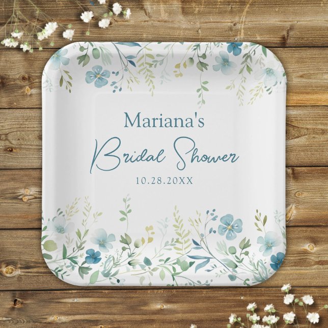 Teal Wildflowers Floral Bridal Shower Paper Plate (Creator Uploaded)