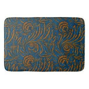 Teal William Morris Style Acanthus Leaf Botanical Bath Mat