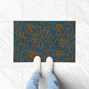 Teal William Morris Style Acanthus Leaf Botanical Doormat