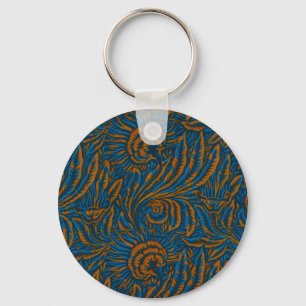 Teal William Morris Style Acanthus Leaf Botanical Key Ring