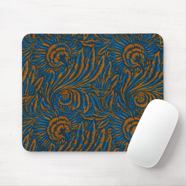 Teal William Morris Style Acanthus Leaf Botanical Mouse Mat (With Mouse)
