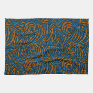 Teal William Morris Style Acanthus Leaf Botanical Tea Towel