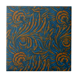 Teal William Morris Style Acanthus Leaf Botanical Tile