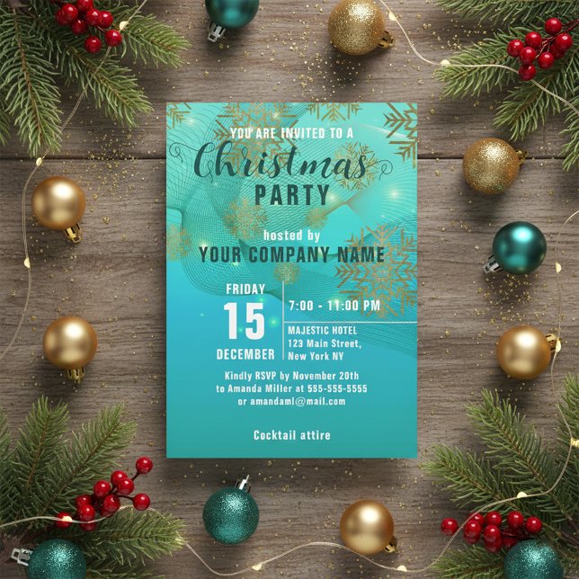 Teal Winter Corporate Christmas Party Invitation (Creator Uploaded)