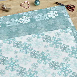Teal Winter Ice Snowflake Pattern Trio Christmas Wrapping Paper Sheet