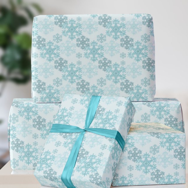 Teal Winter Ice Snowflake Pattern Wrapping Paper (A teal snowflake pattern on this gift wrap. Perfect for the Holiday Season)