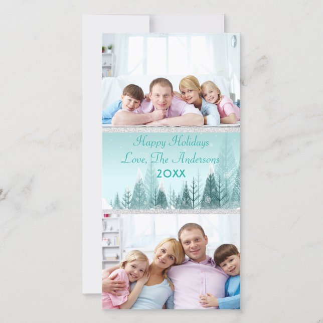 Teal Winter Landscape Scene 2 Photos - Photo Card (Front)