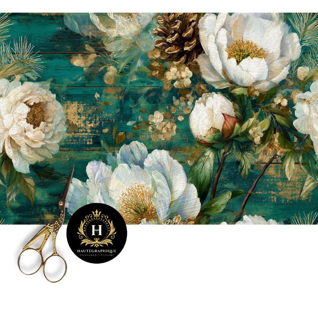 Teal Winter Peony Seamless Decoupage Tissue Paper (Creator Uploaded)