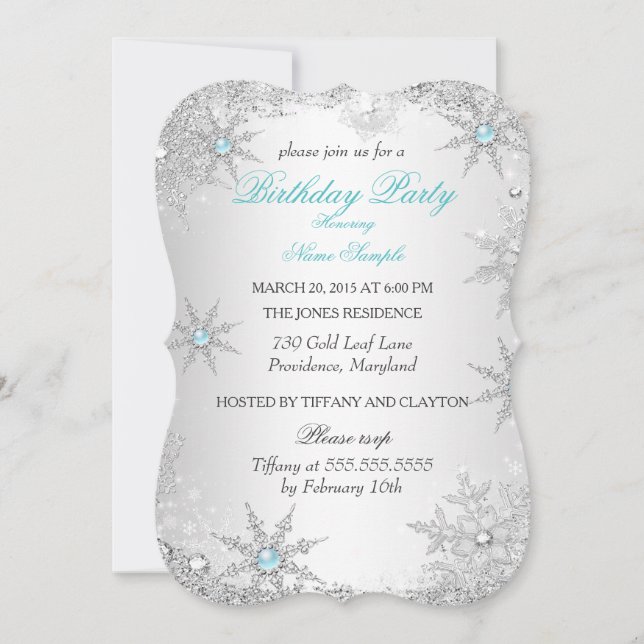 Teal Winter Wonderland Birthday Party Invitation (Front)