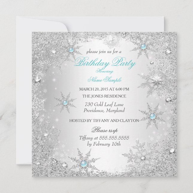 Teal Winter Wonderland Birthday Party Invitation (Front)