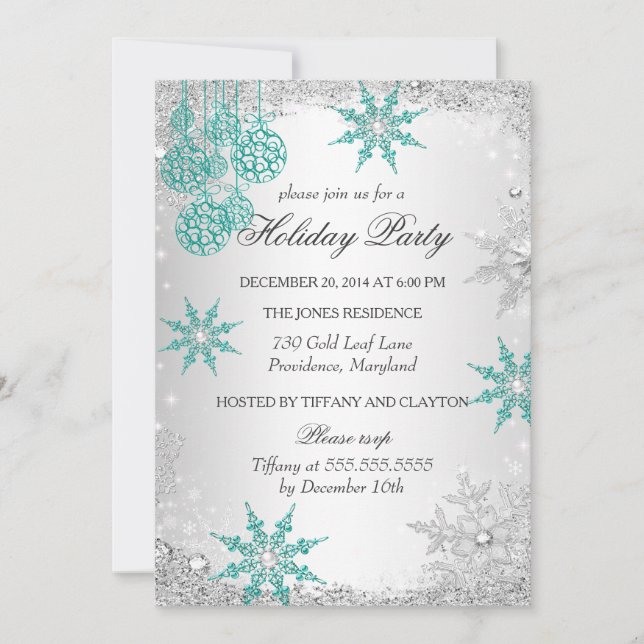 Teal Winter Wonderland Christmas Holiday Party 4 Invitation (Front)