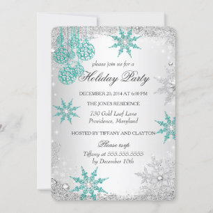 Teal Winter Wonderland Christmas Holiday Party 4 Invitation