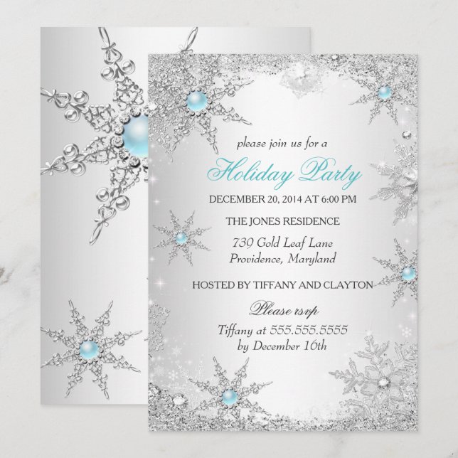 Teal Winter Wonderland Christmas Holiday Party 4a Invitation (Front/Back)