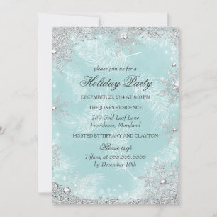 Teal Winter Wonderland Christmas Holiday Party Invitation
