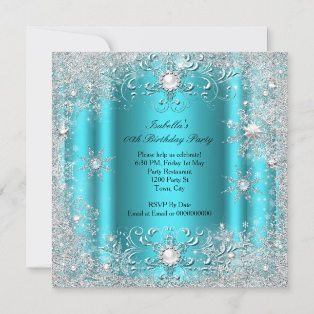 Teal Winter Wonderland Snowflakes Party Invitation (Front)