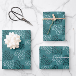 Teal With Black and White Hearts Wrapping Paper Sheet