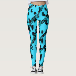 Teal with Black Spots and Stripes Leggings