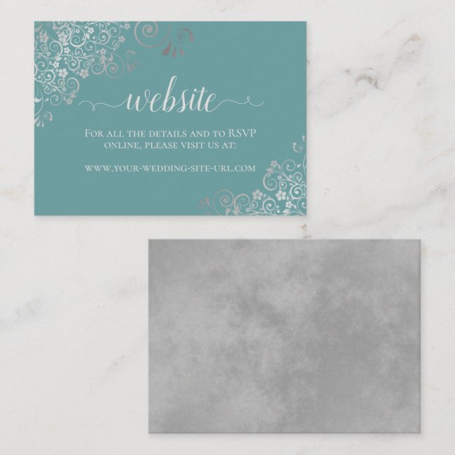 Teal with Elegant Silver Lace Wedding Website Enclosure Card (Front/Back)