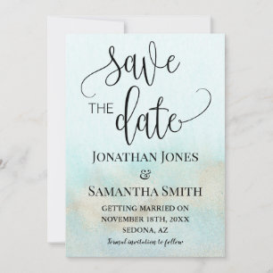 Teal with Gold Ocean Wedding Beach Save The Date