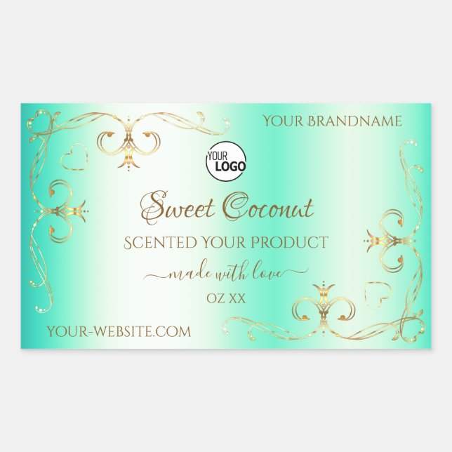 Teal with Gold Ornate Ornaments Product Label Logo (Front)