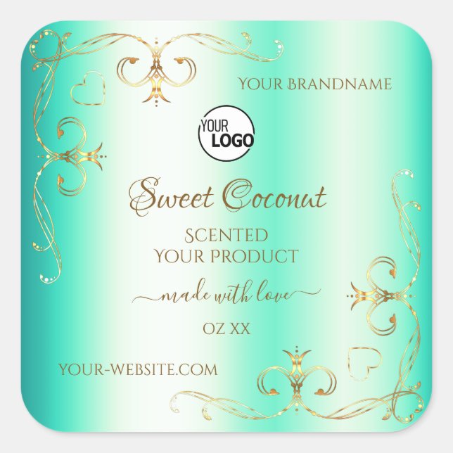 Teal with Gold Ornate Ornaments Product Label Logo (Front)