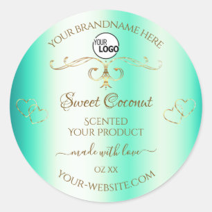 Teal with Gold Ornate Ornaments Product Label Logo