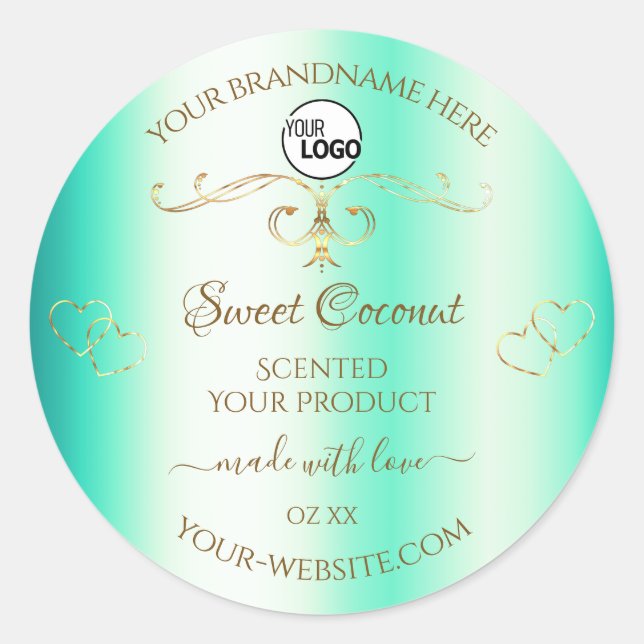 Teal with Gold Ornate Ornaments Product Label Logo (Front)