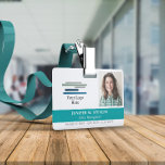 Teal with Logo & Photo Employee ID Badge<br><div class="desc">Horizontal employee ID badge personalised with photo and logo,  name and title,  and badge number and expiration date. Add name and title in white on teal.</div>