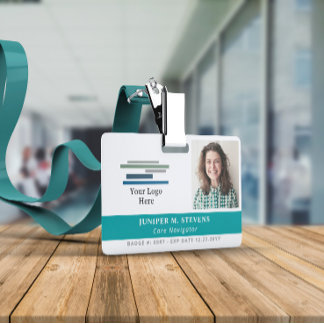 Teal with Logo & Photo Employee ID Badge