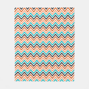 Teal With Orange Tones chevron pattern Fleece Blanket