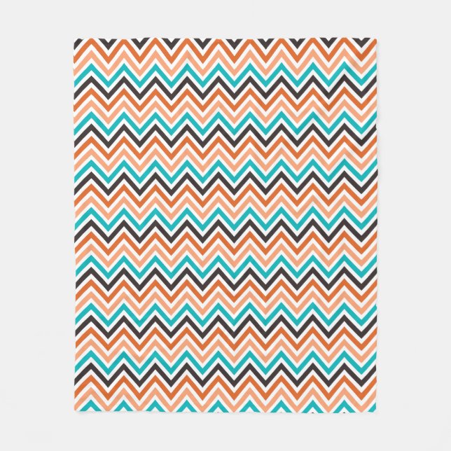 Teal With Orange Tones chevron pattern Fleece Blanket (Front)