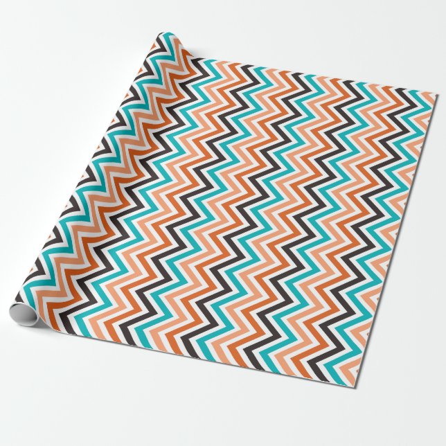 Teal With Orange Tones chevron pattern  Wrapping Paper (Unrolled)
