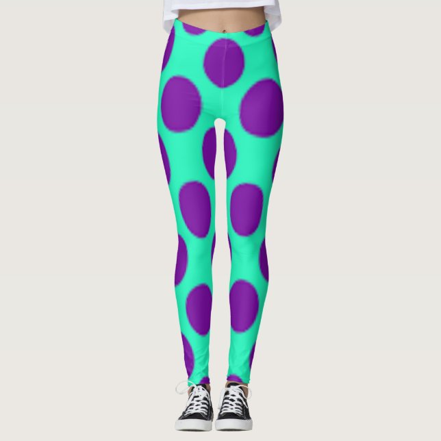 Teal With Purple Polka Dots! Leggings (Front)