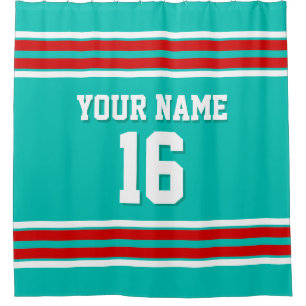 Teal with Red White Stripes Sports Jersey Shower Curtain