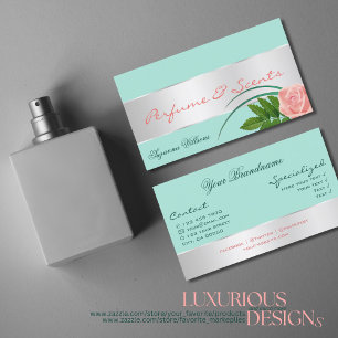 Teal with Silver Decor and Gorgeous Rose Flower Business Card