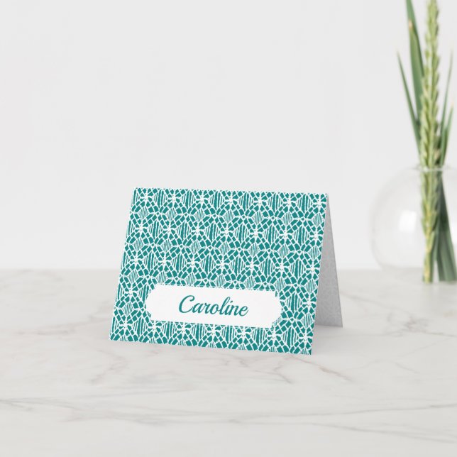 Teal With White Crochet Lace Pattern Note Card (Front)
