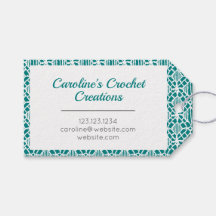 Teal With White Crochet Lace Pattern Tag